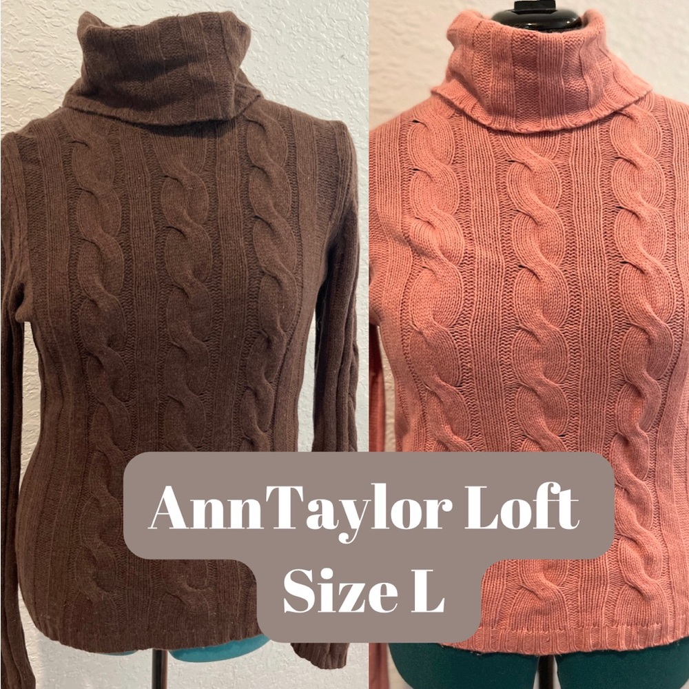 Two (2) Ann Taylor Cowl Neck Sweaters - Pink and Brown Non-smoking Home Size L